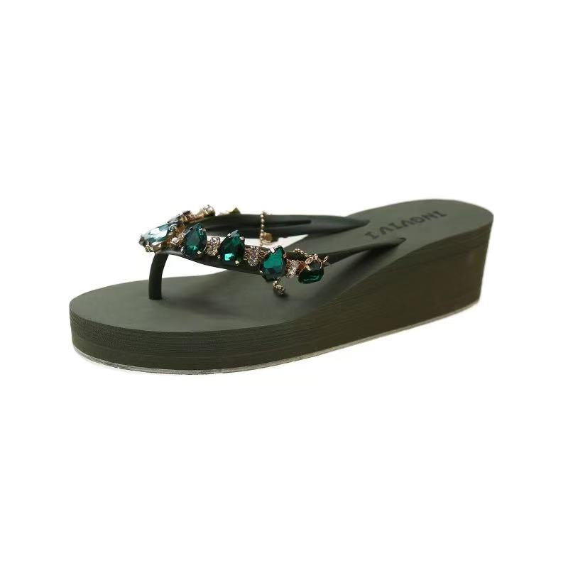 Rhinestone wedge sandals green