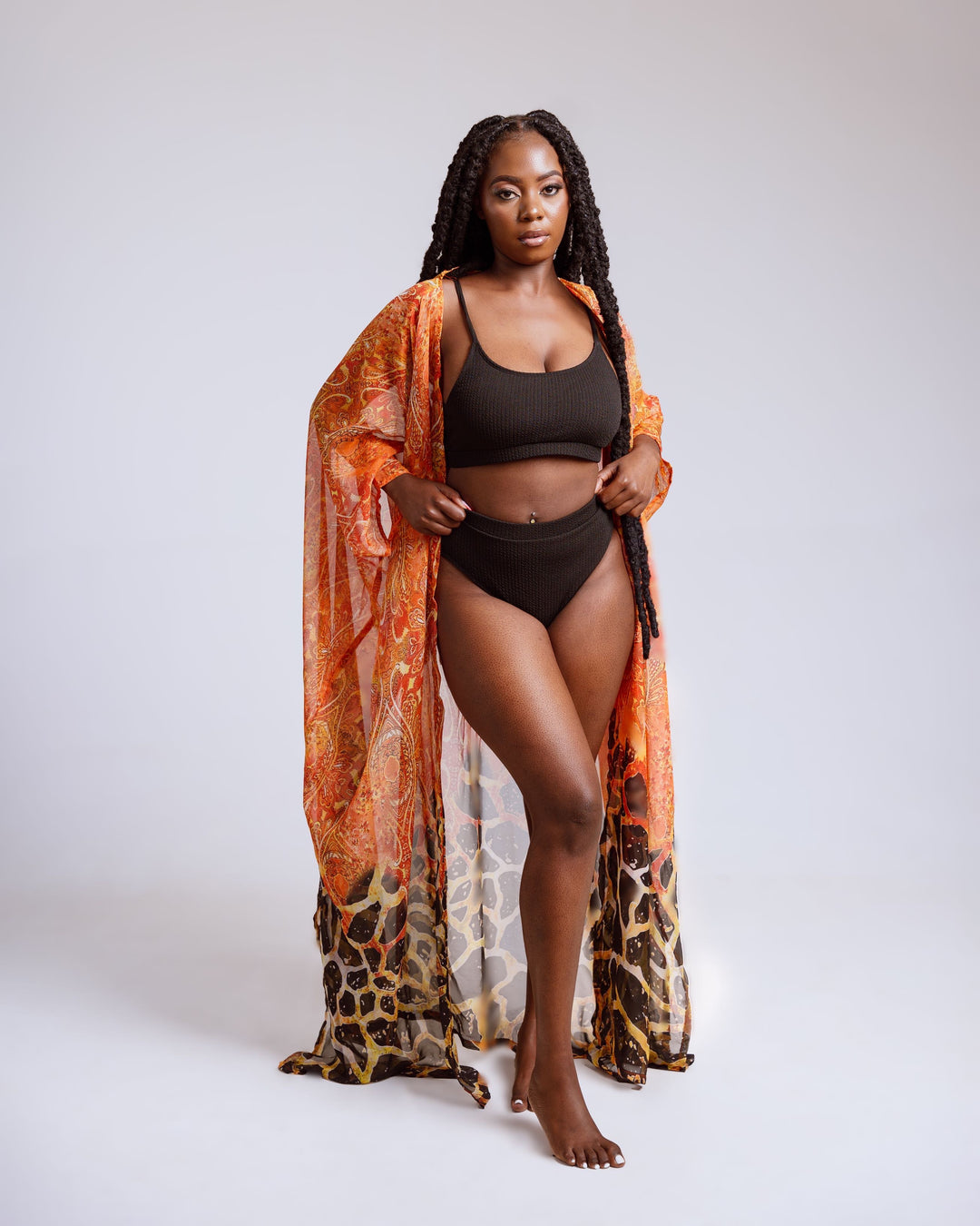 Animal print belted kimono