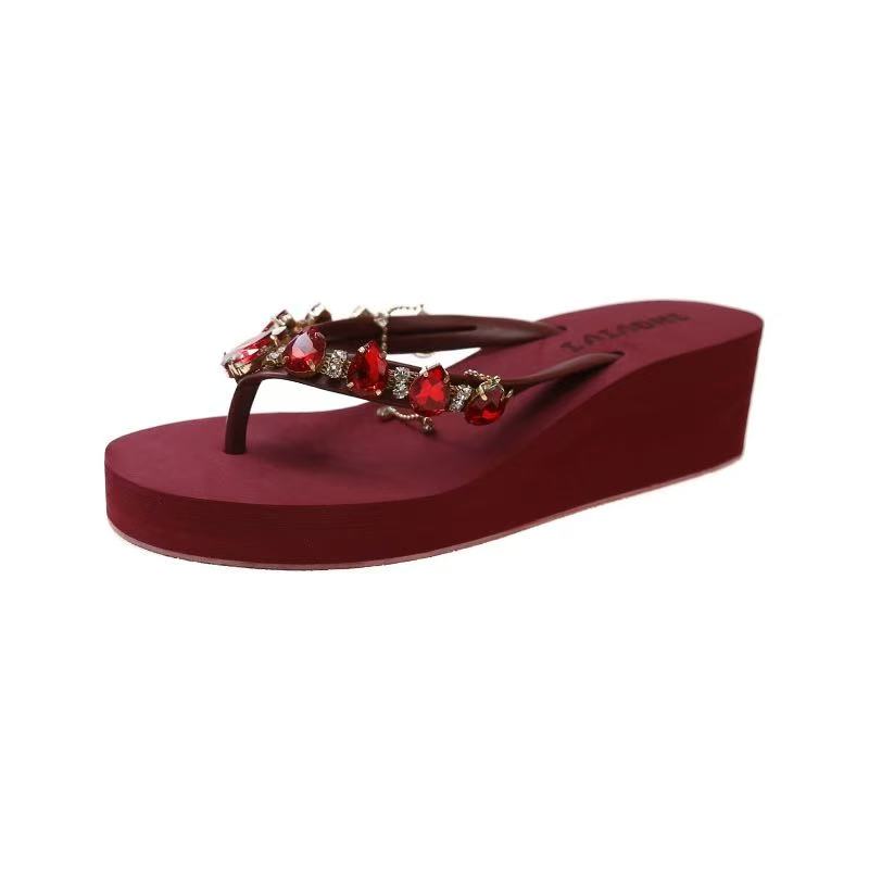 Rhinestone wedge sandals burgundy