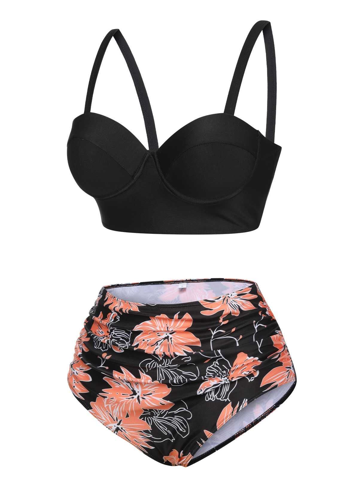 GORGLITTER Dames bikiniset push-up bohemien bikiniset buikweg tweetig badpak 3/4 cups zomer zwempakken badmode, bruin, S