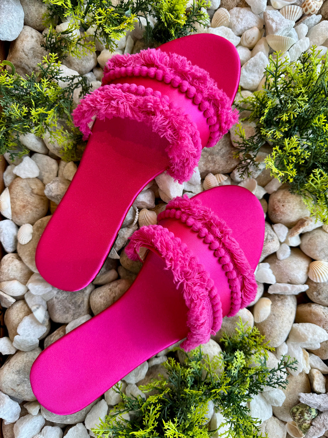 Pink pom pom sandals
