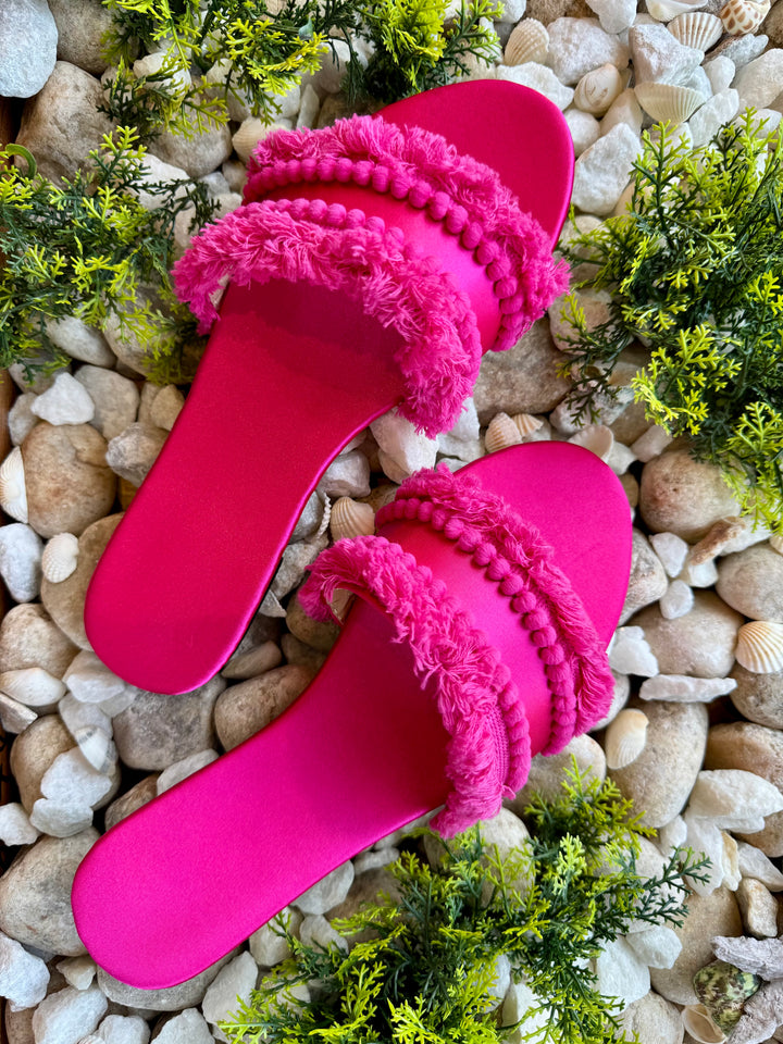 Pink pom pom sandals