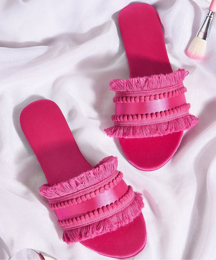 Pink pom pom sandals