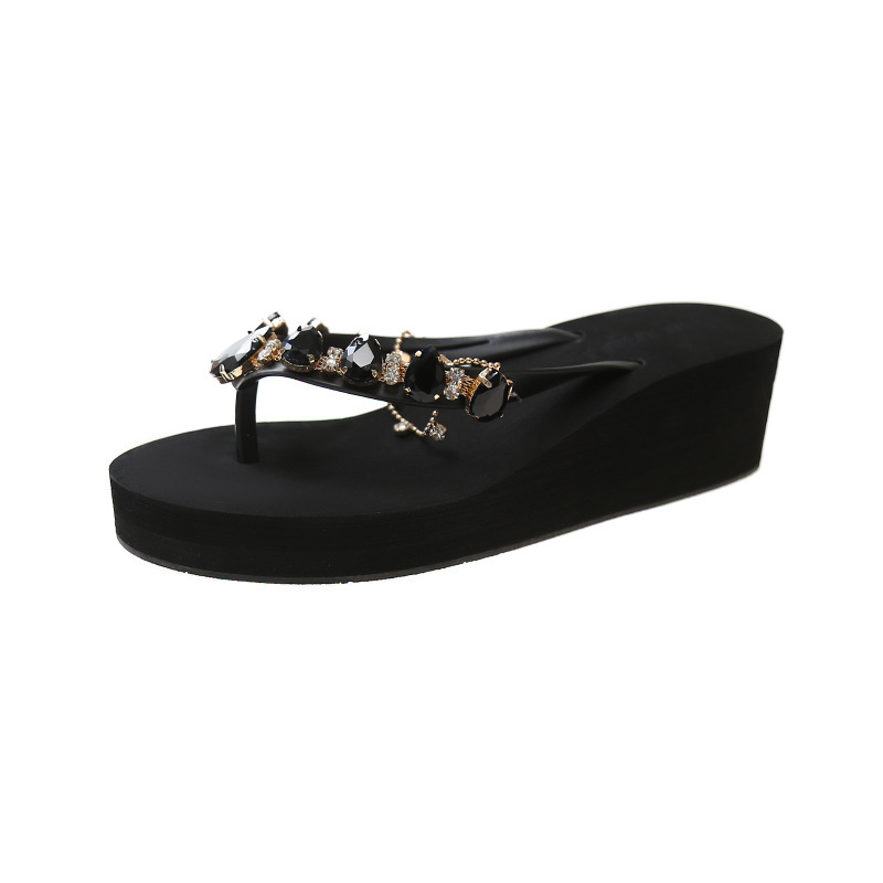 Rhinestone wedge sandals black