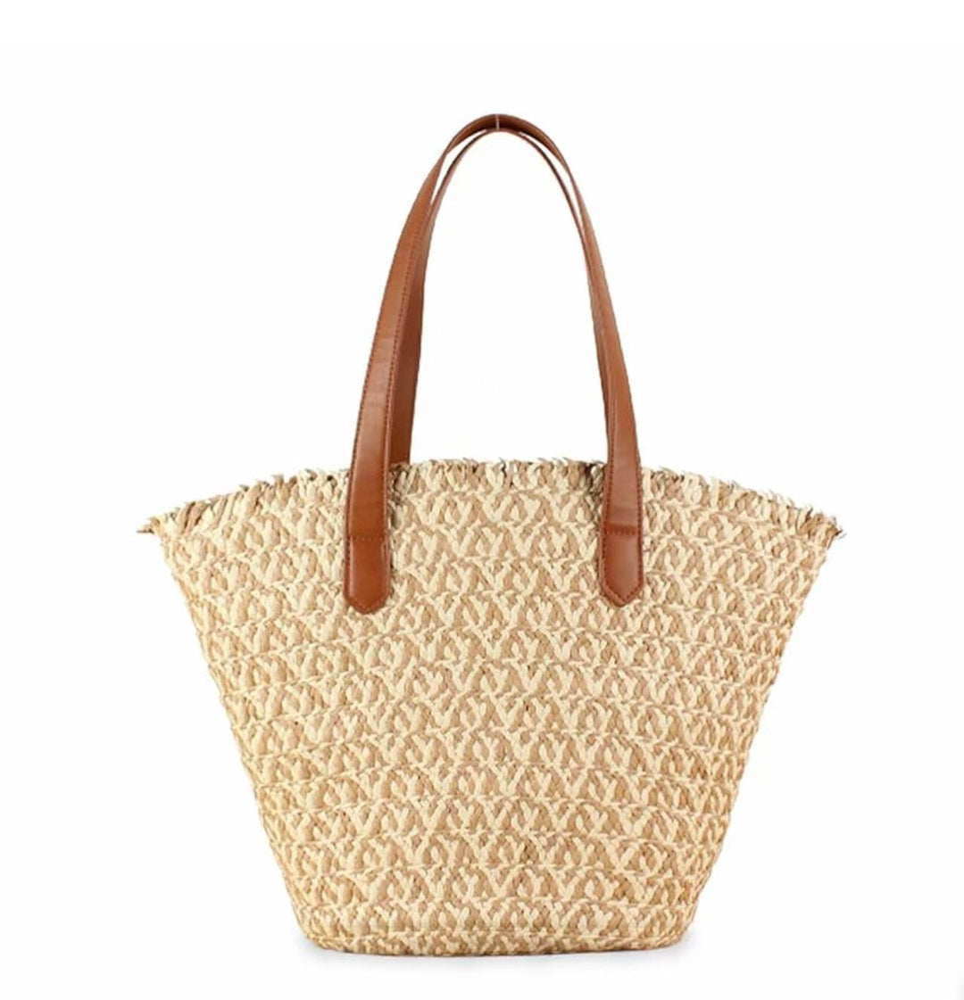 Raffia straw zipped tote bag