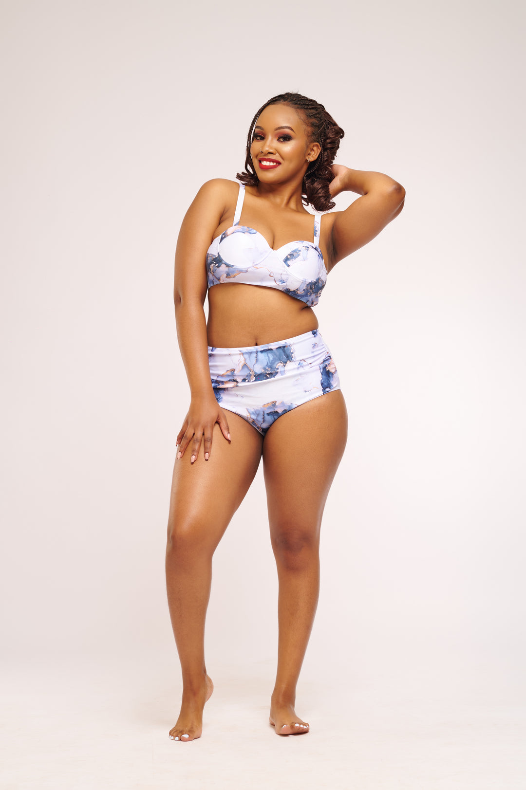 Marble high waist bikini with push up top
