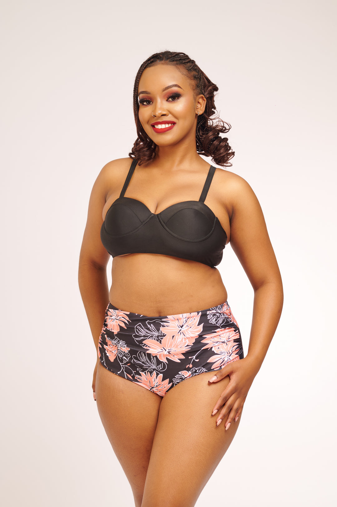 Floral high waist bikini push up top