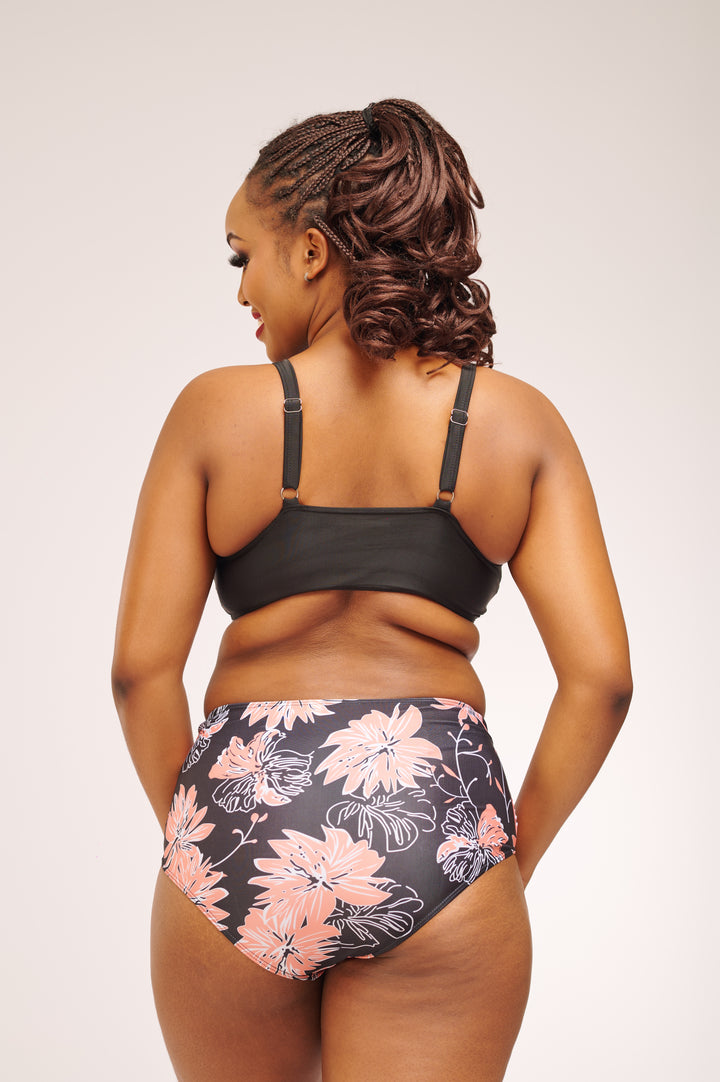 Floral high waist bikini push up top
