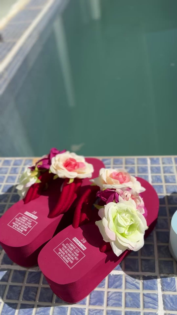 Floral wedge sandals