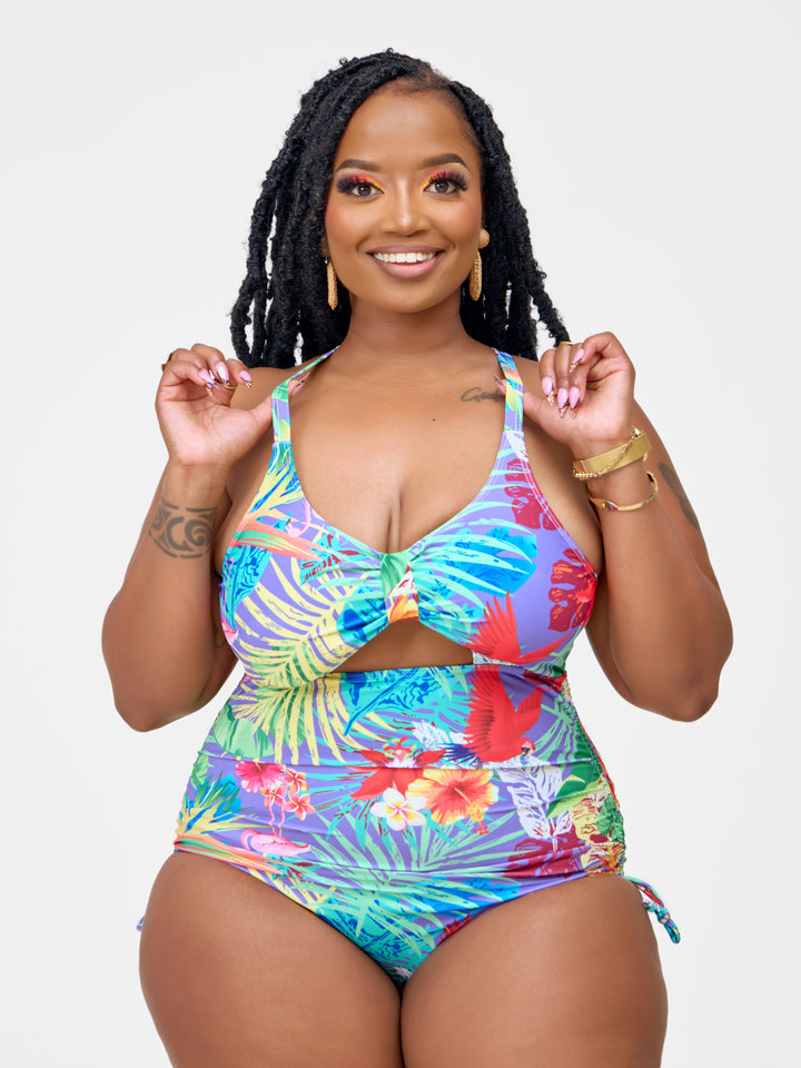 Purple floral one piece plus