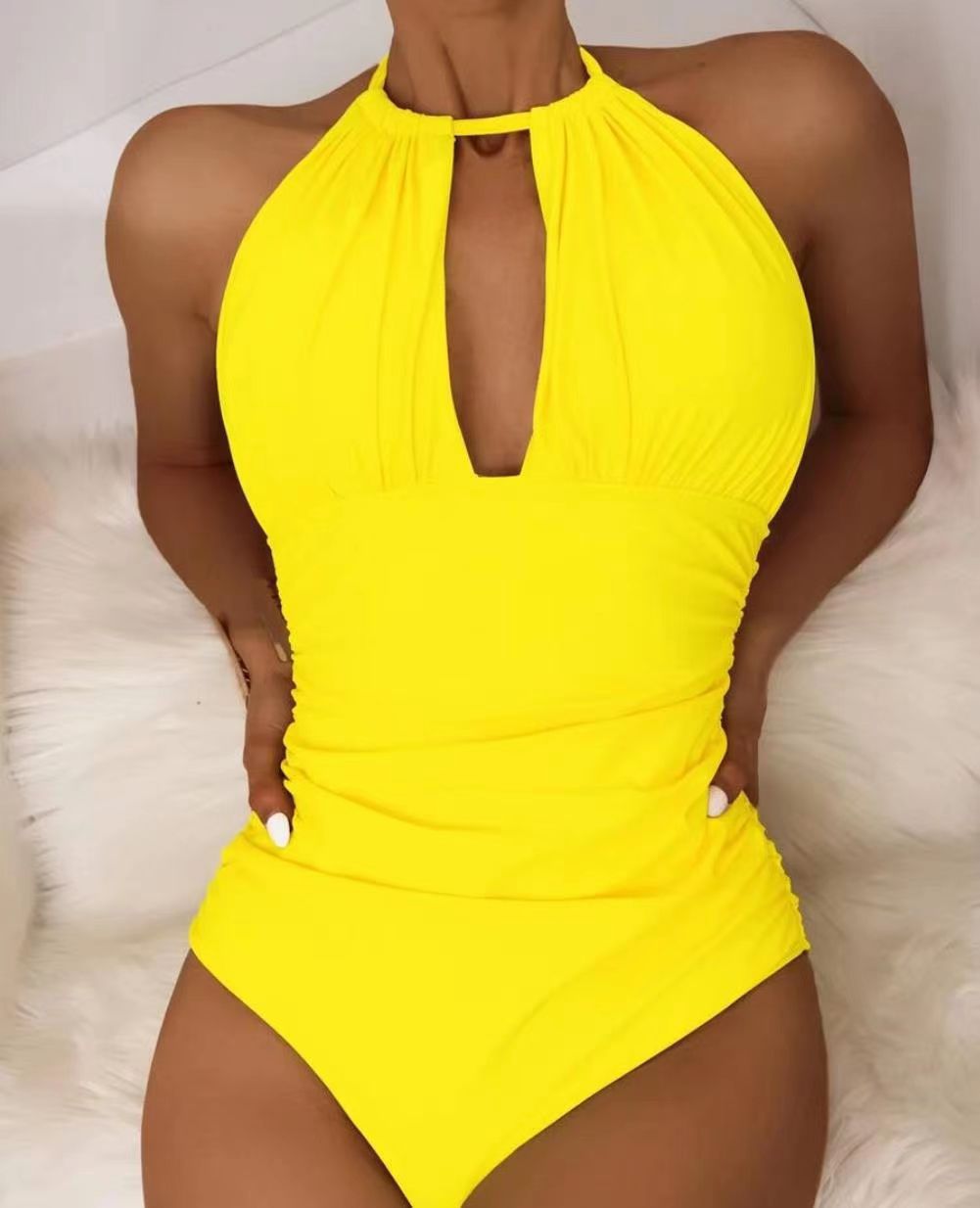 Hollow ruched one piece