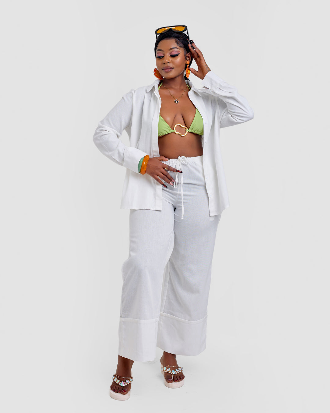 Linen blend 2pc trouser set