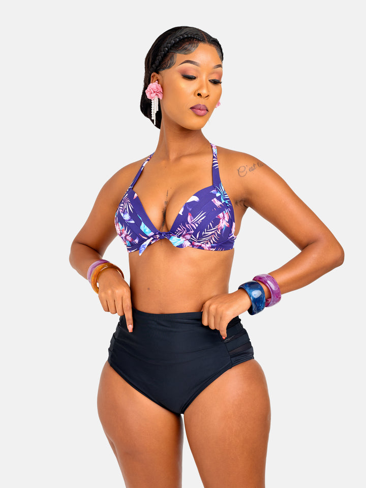 Floral high waisted halter bikini