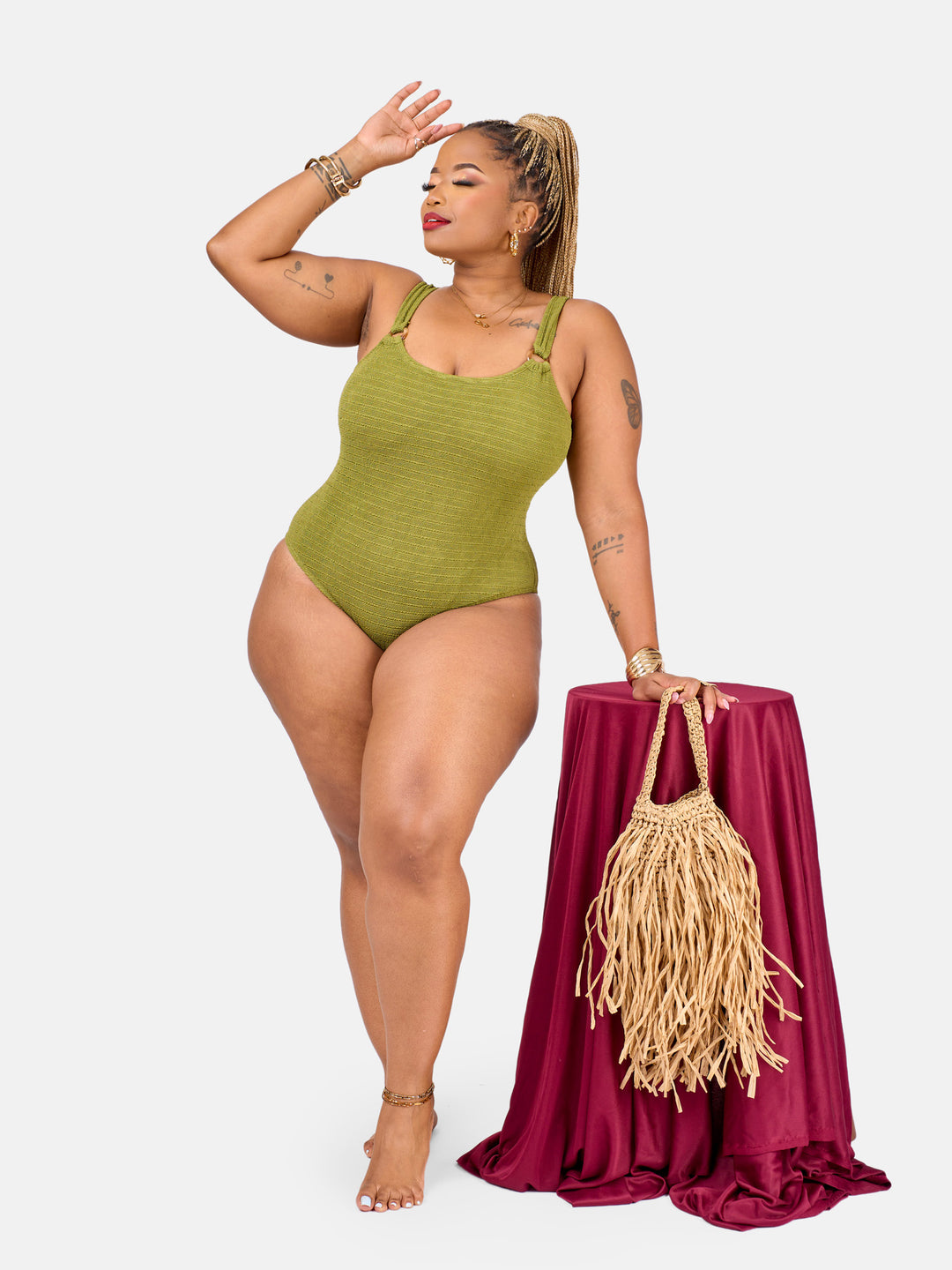 Olive crinkle one piece