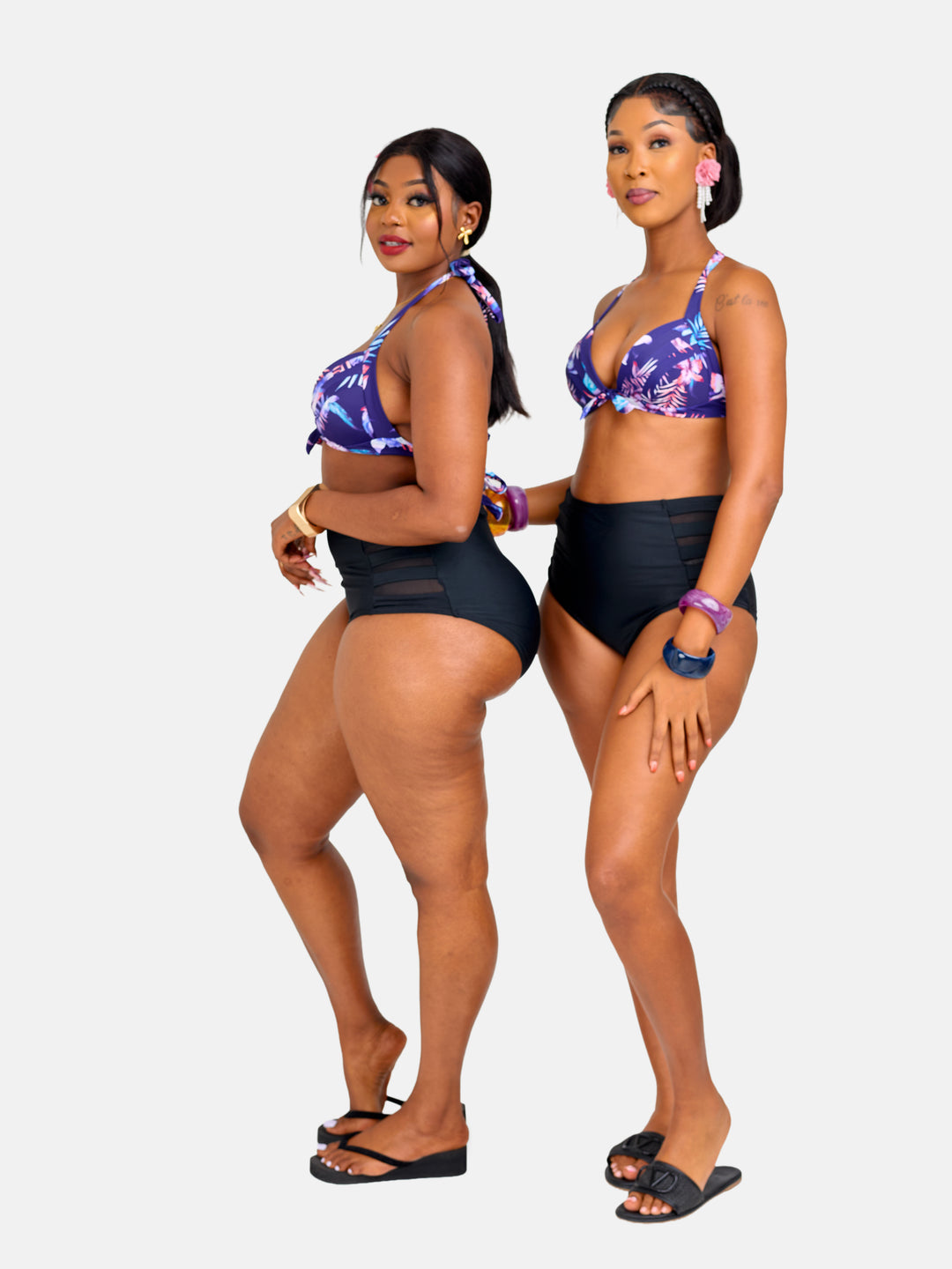 Floral high waisted halter bikini