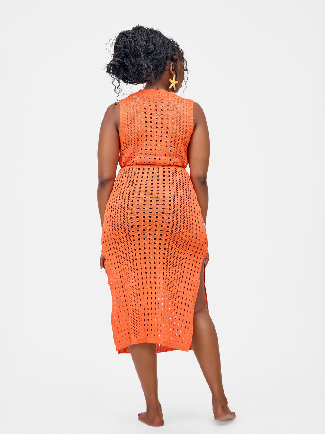 Side slit knit beach dress orange