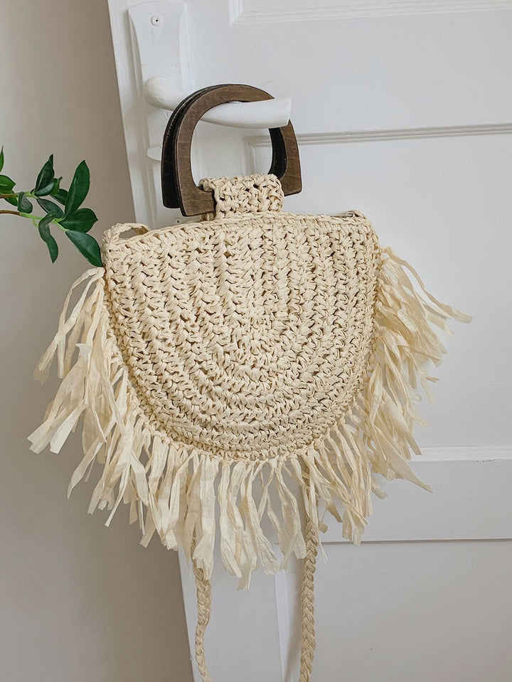 Beige tassel sling bag