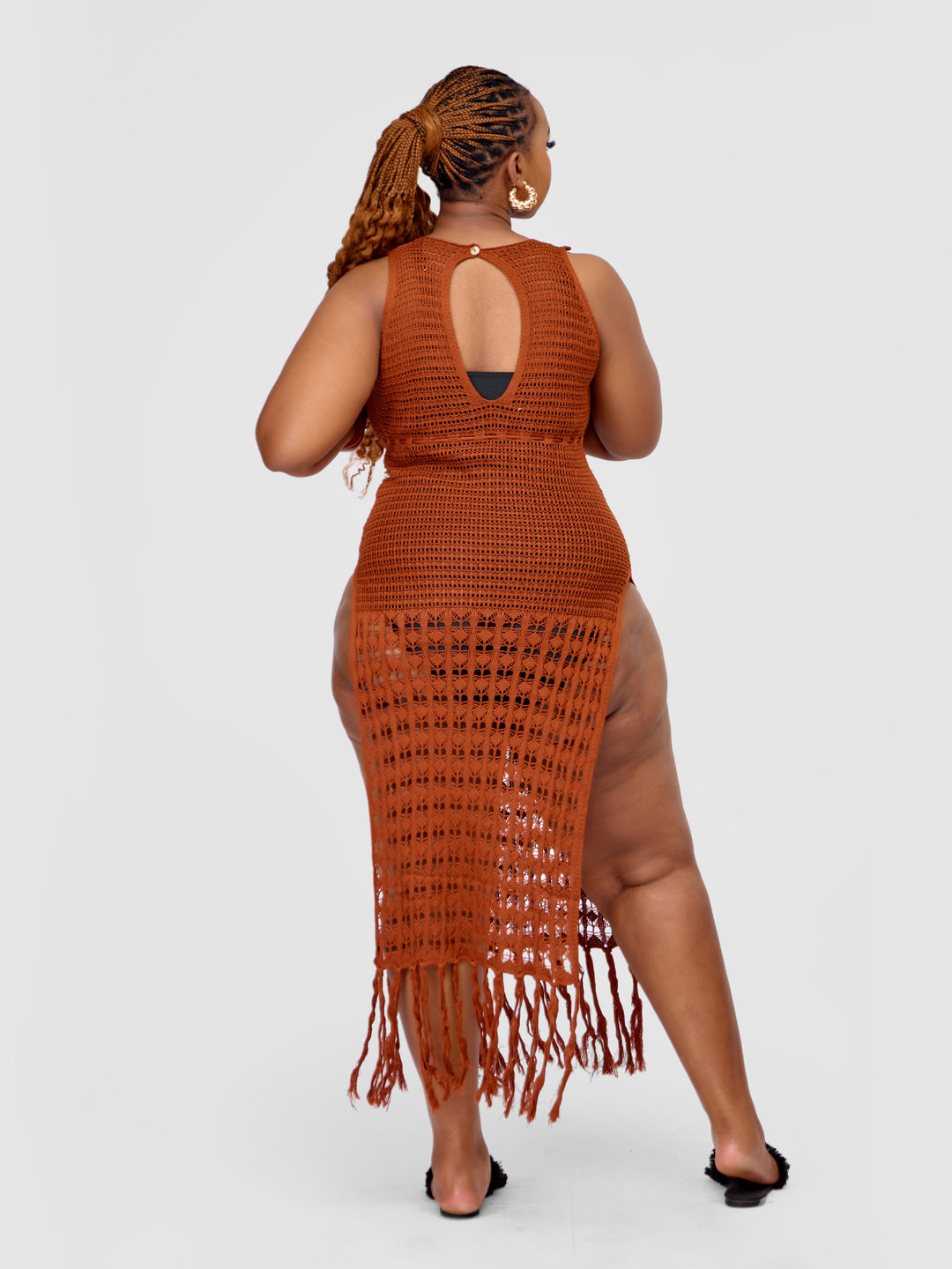 Beach Knit Dress with High Slits & Tassels