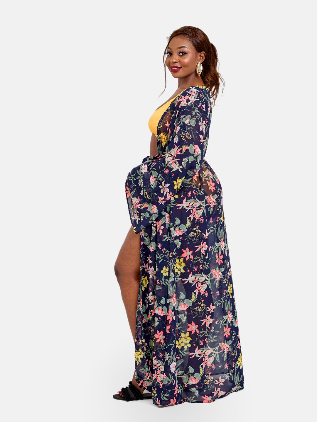 Floral belted kimono