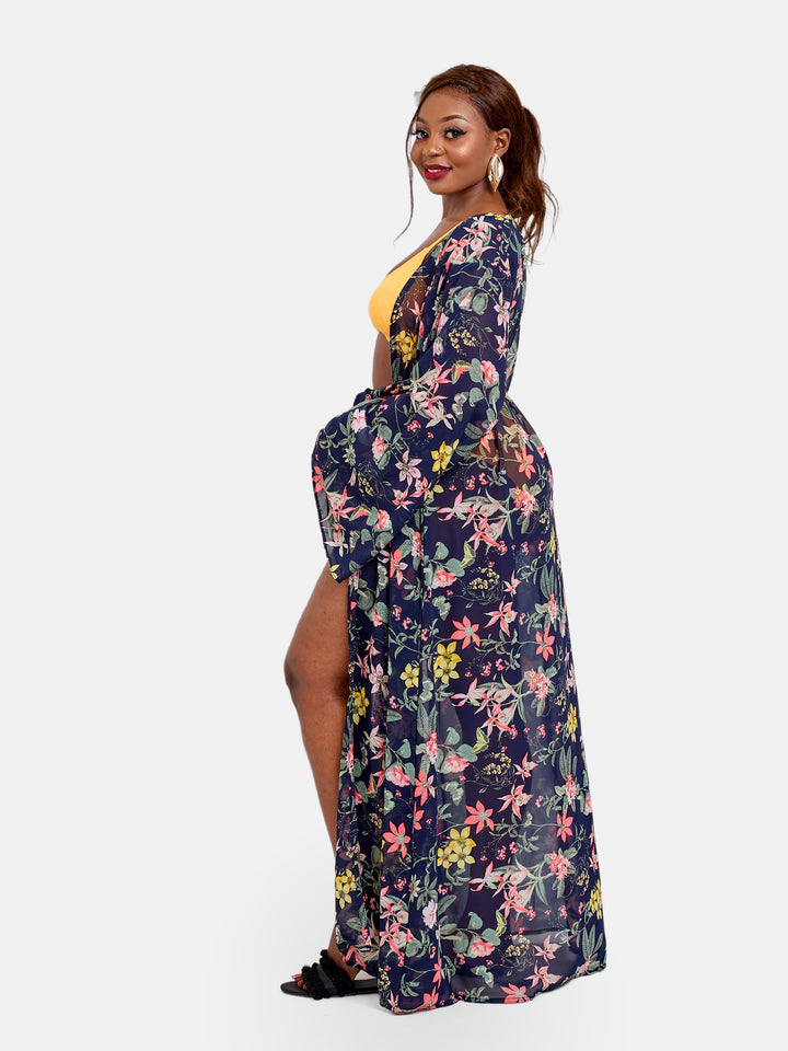 Floral belted kimono