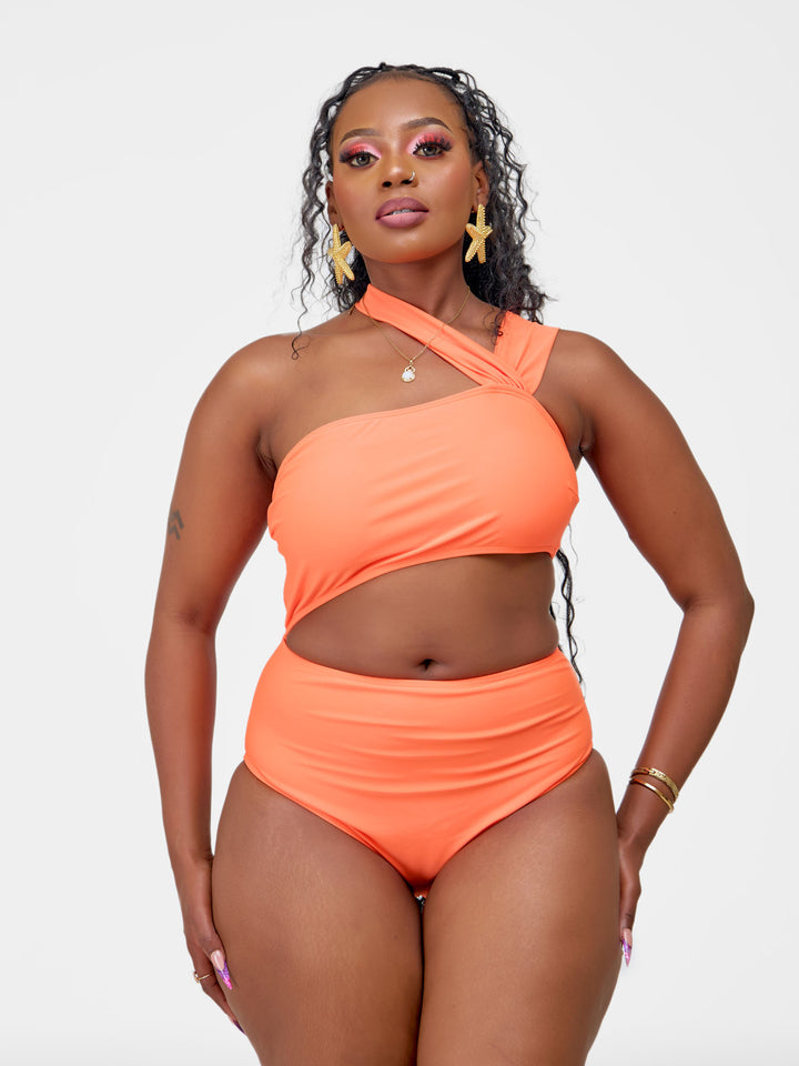 Cut out waist one piece orange