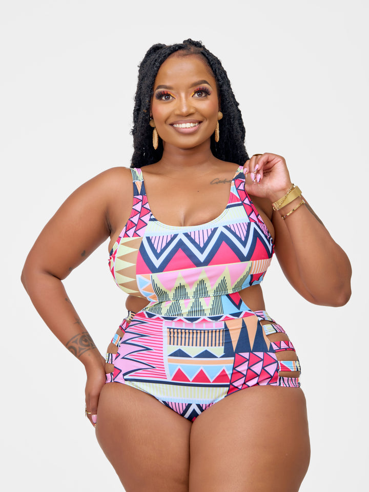 Multi colored geo one piece plus