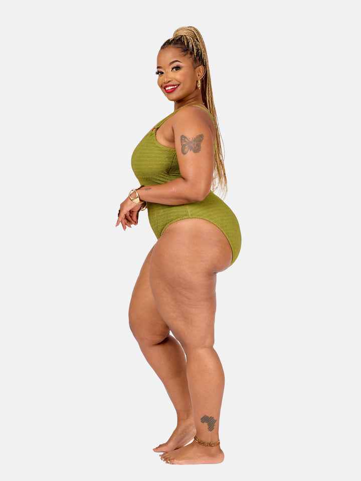 Olive crinkle one piece
