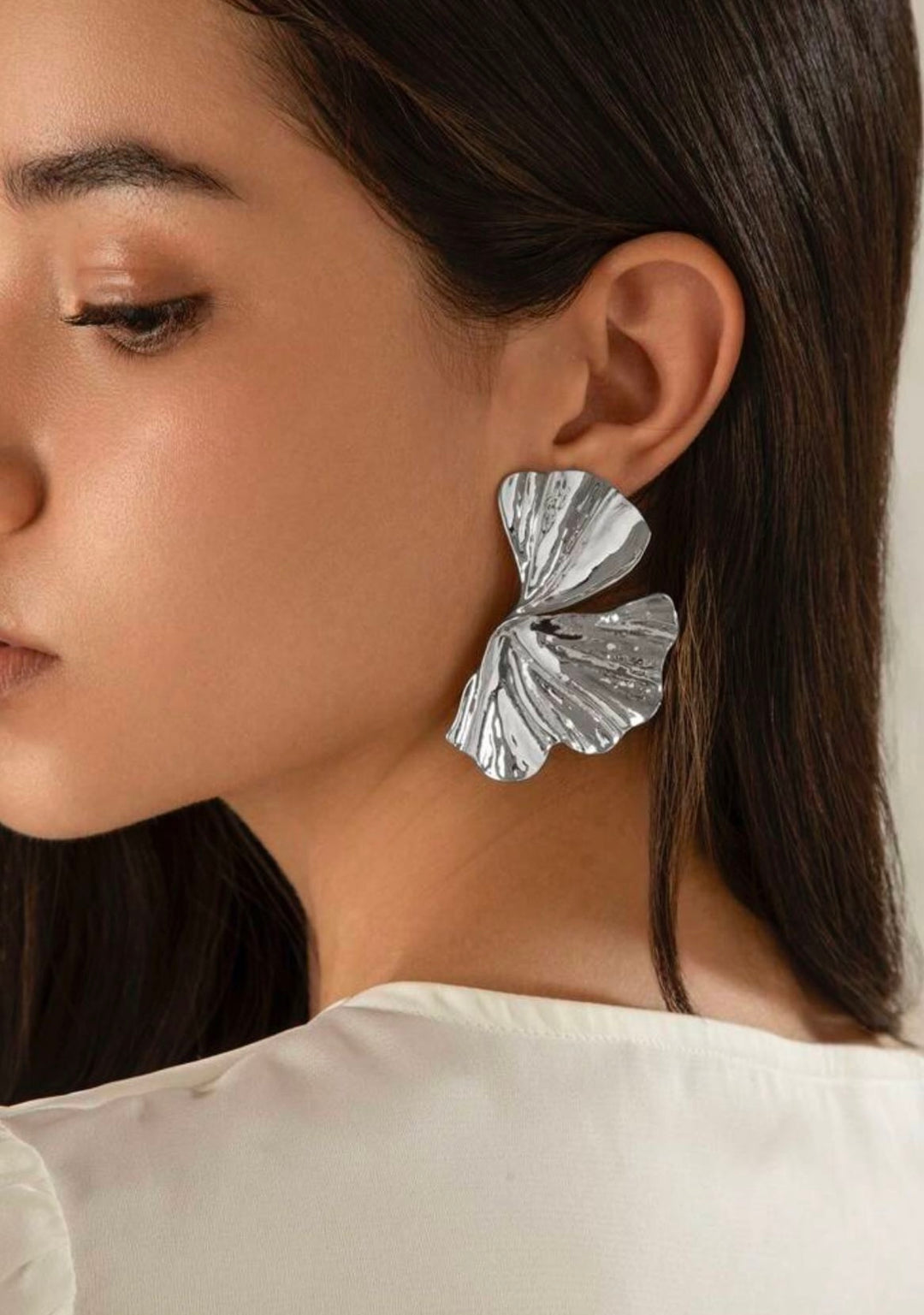 Silver petal earrings