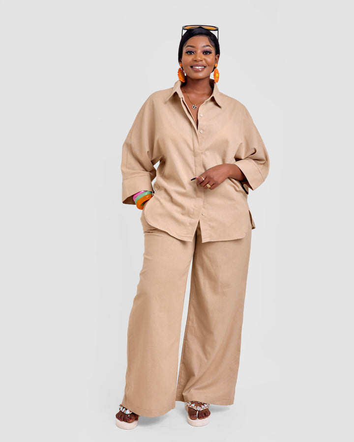 Linen blend 2pc trouser set