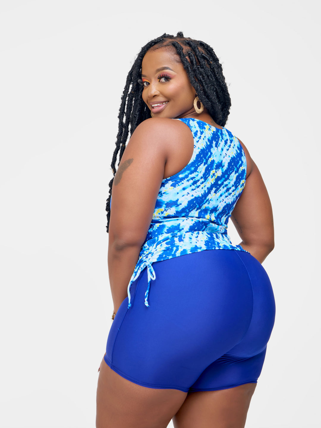 Navy blue tankini with shorts