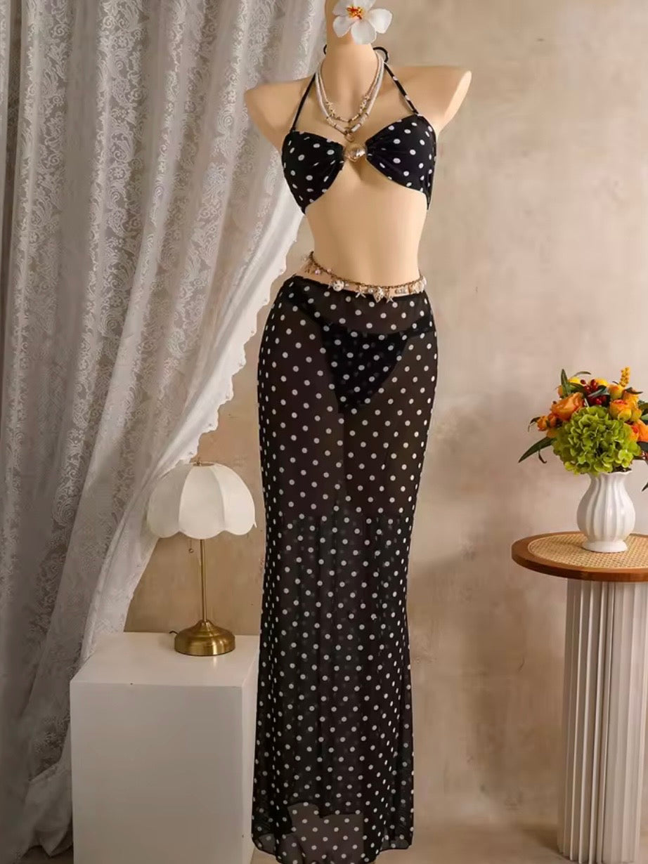 Polka dot 3pc bikini set