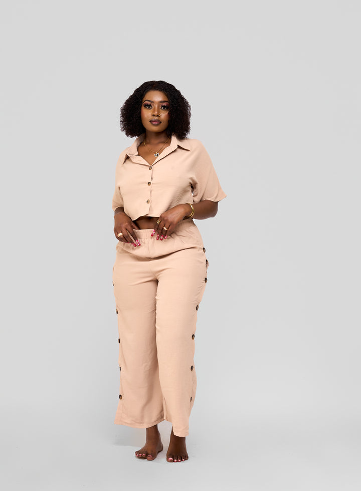 Nude 2pc midi trouser set