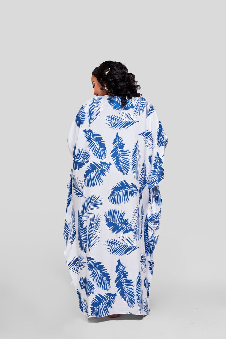 Blue palm print kaftan