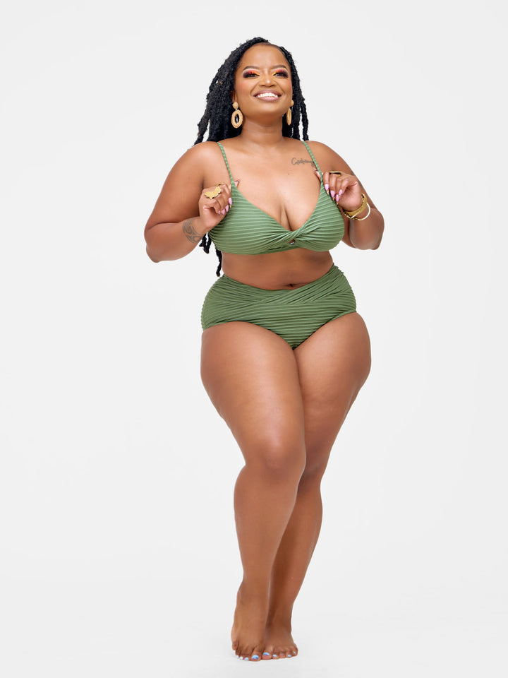 Ribbed high waist bikini green