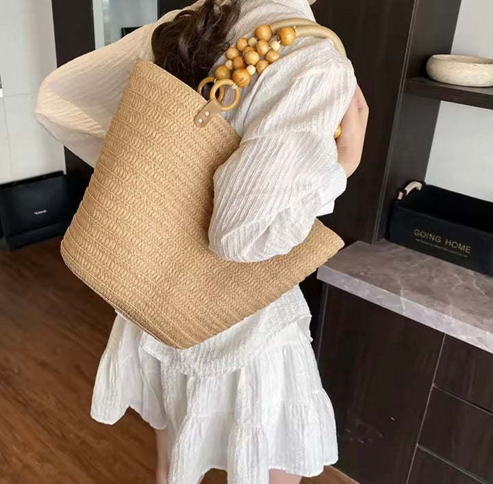 Beaded zipped beach bag