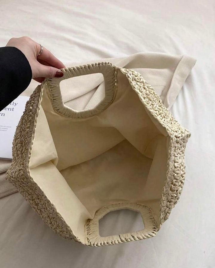 Half moon raffia bag khaki