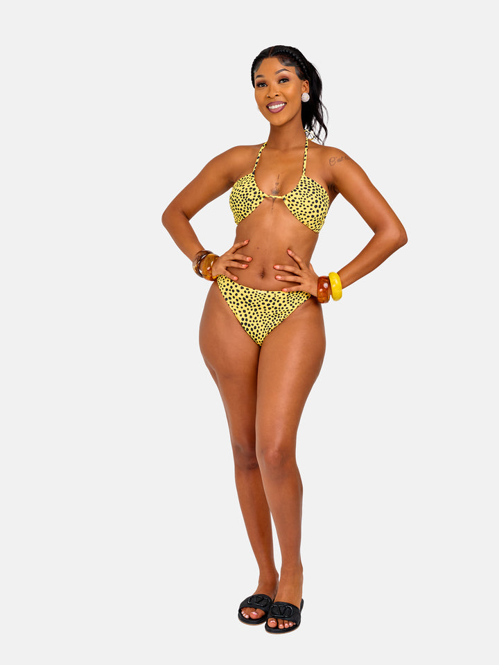 Polka printed stringed bikini