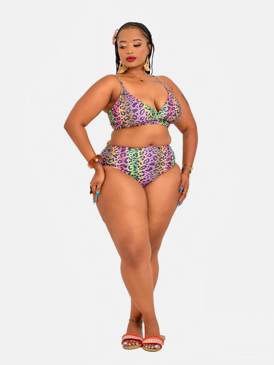 Printed plus size contouring bikini