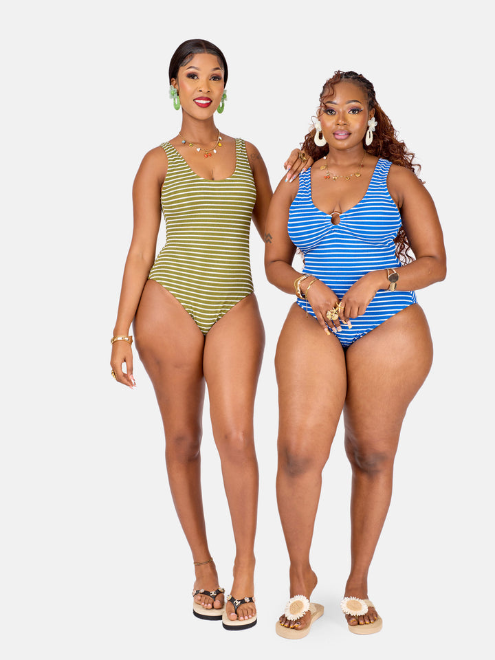 Olive stripe crinkle swimsuit