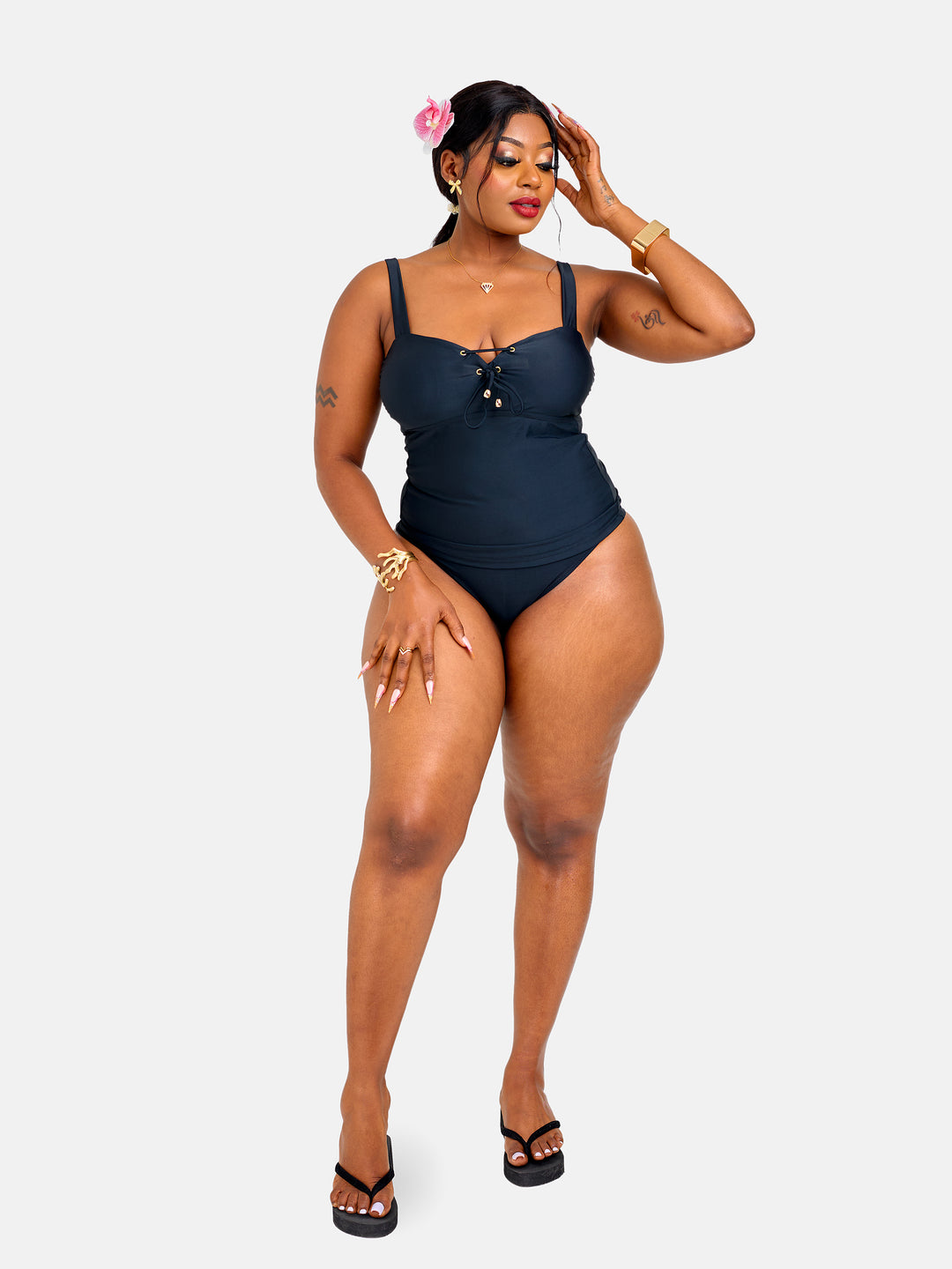 Bikini with coverage tankini top