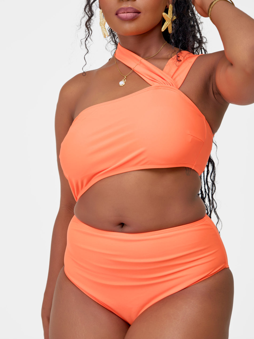 Cut out waist one piece orange