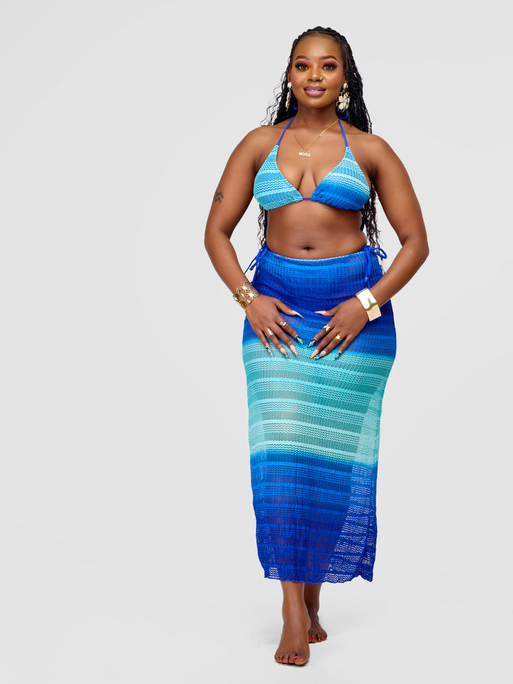 3-Piece Ombre Bikini Set with Skirt Cover Up