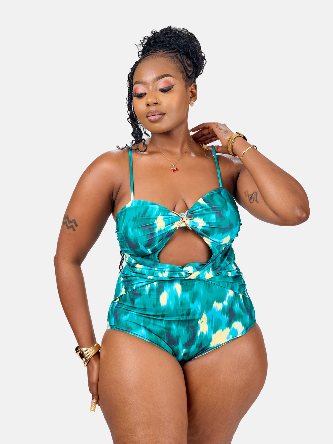Illusion one piece swimsuit with cover up
