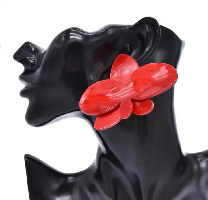 Floral acrylic earrings red