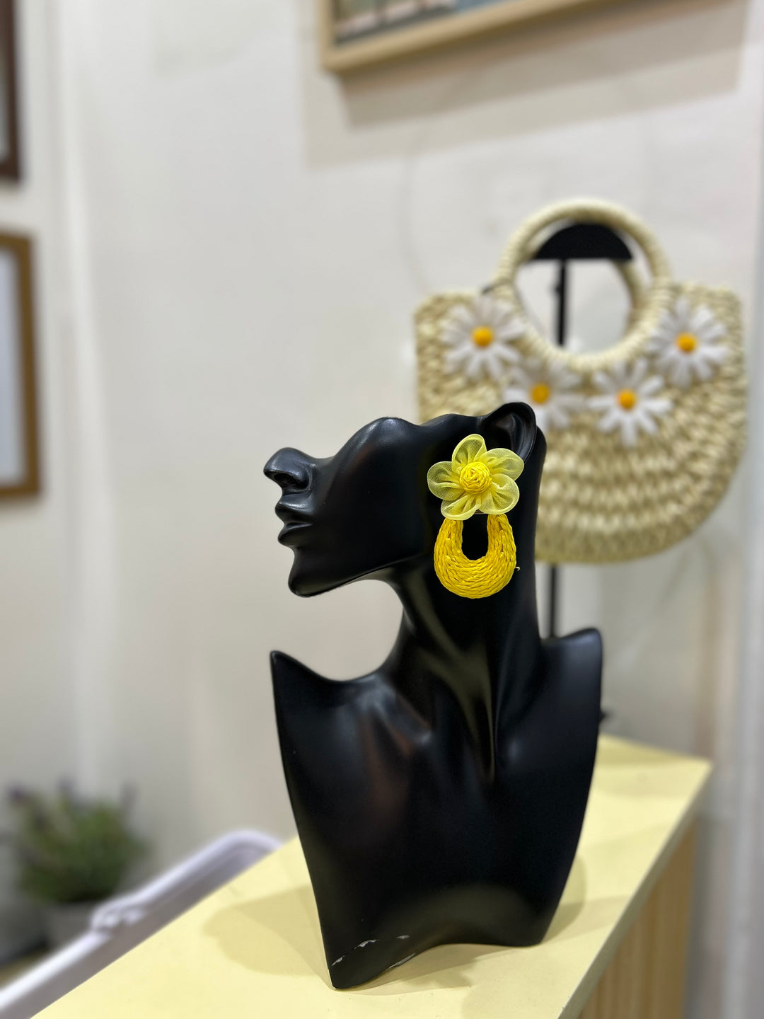 Floral rattan earrings