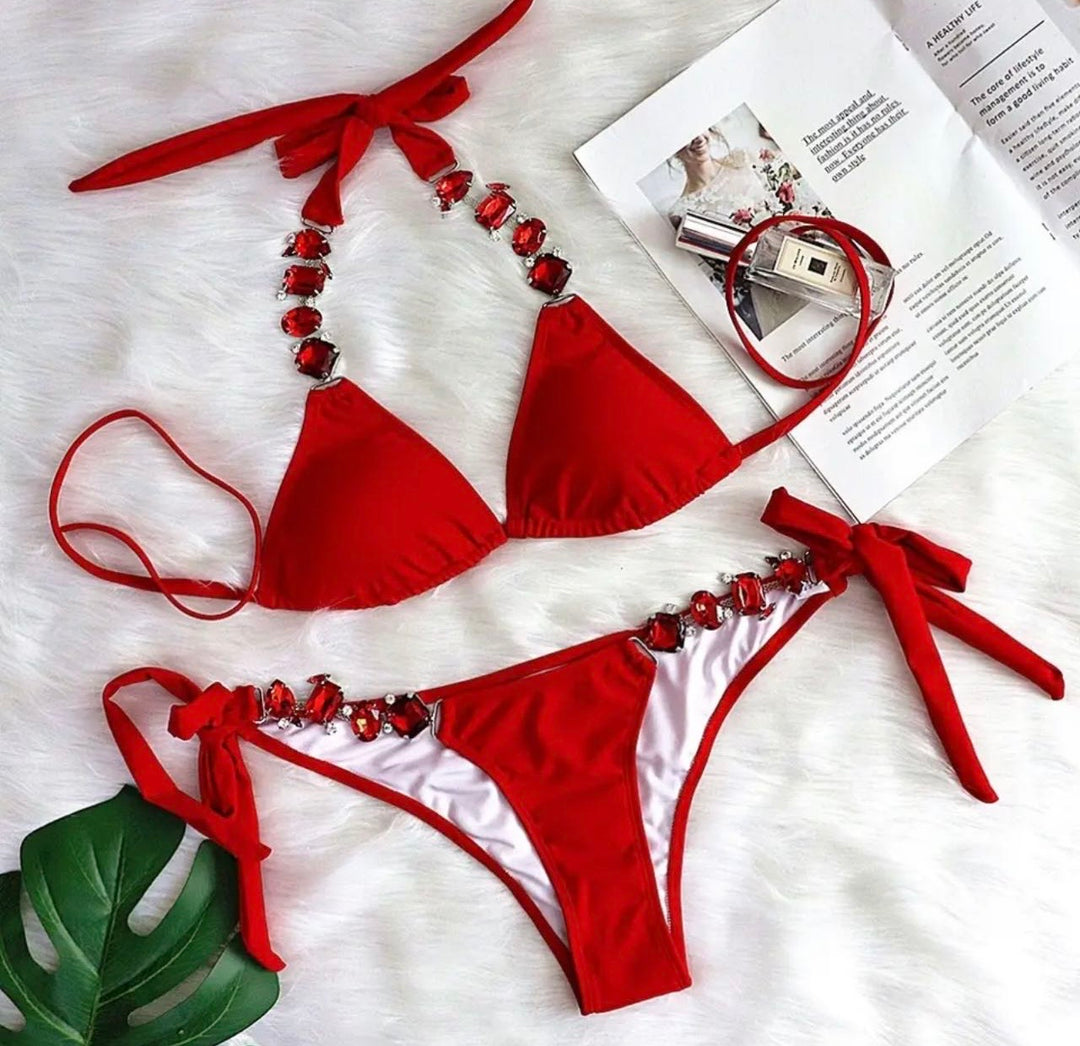 Red rhinestone bikini