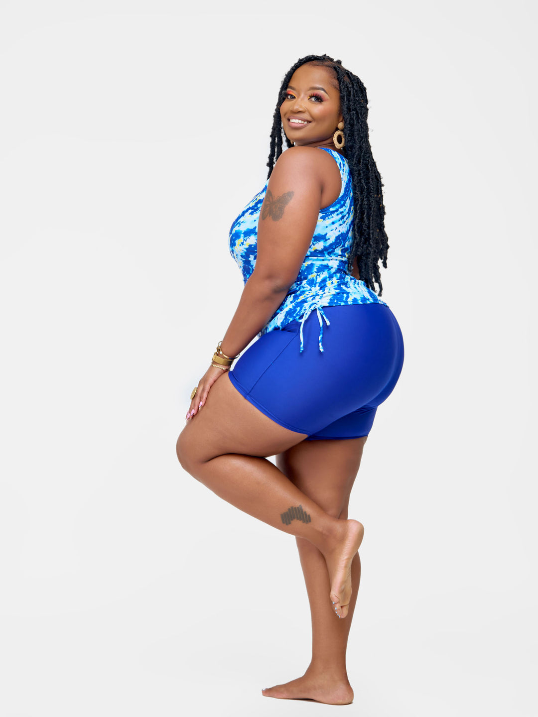 Navy blue tankini with shorts