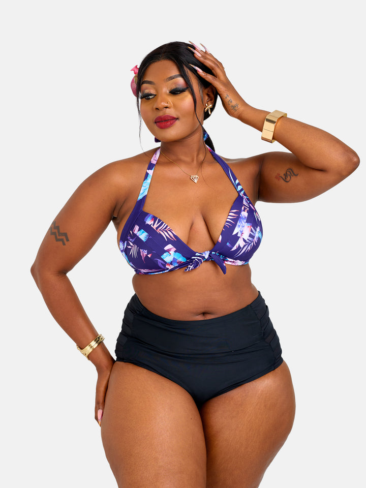 Floral high waisted halter bikini