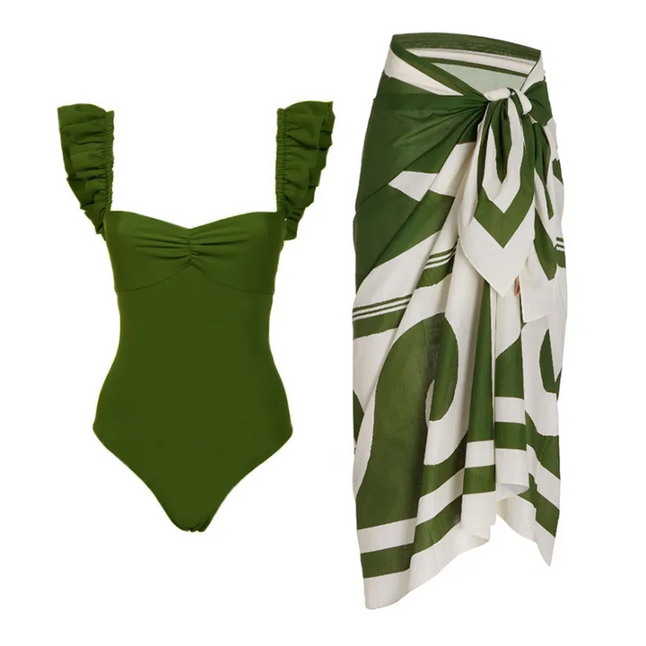 Olive green one piece with sarong