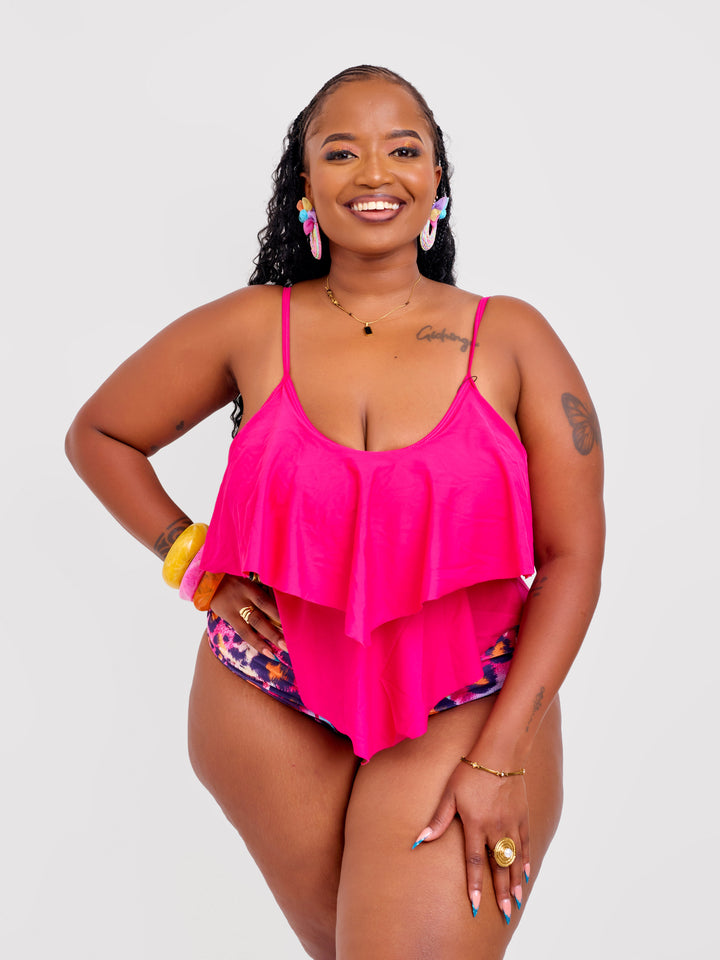 Pink high waist tankini